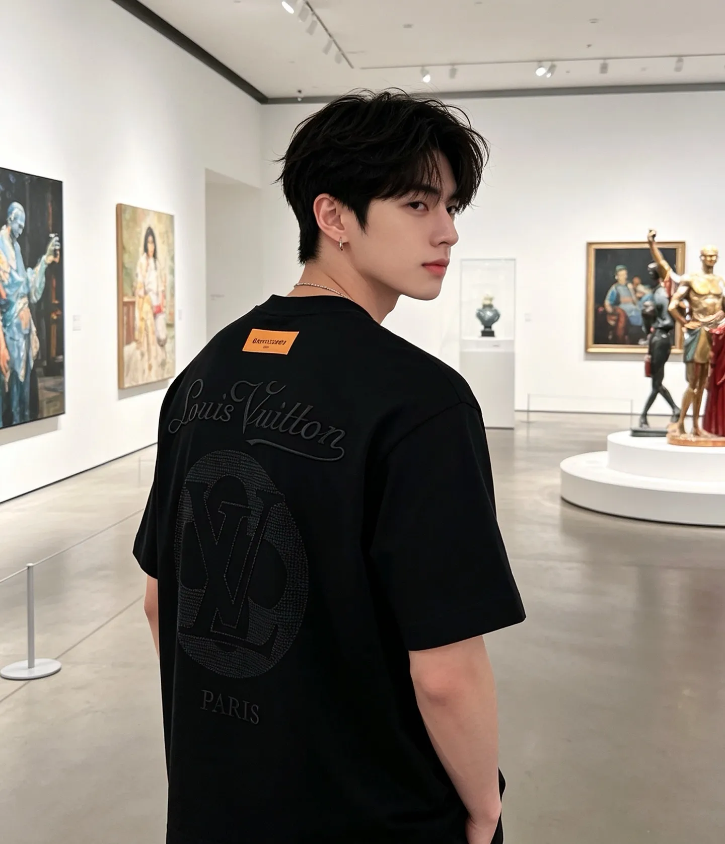 Louis Vuitton/Louis Vuitton hollow tatami embroidered round neck short sleeves on the back